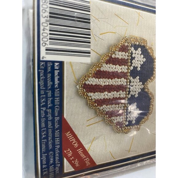 Mill Hill Heart Flag Political & Olympic Embroidery Beaded Pin Kit USA Patriotic - Picture 2 of 3